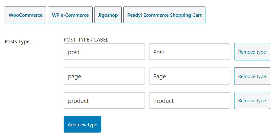 Configuring the post types to include in the search process