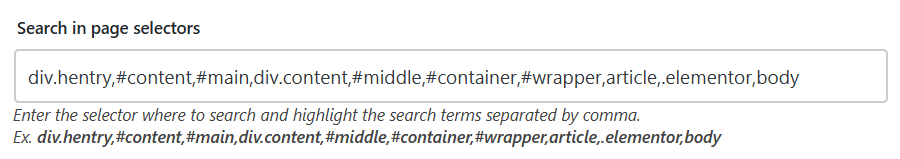 Search in page selectors