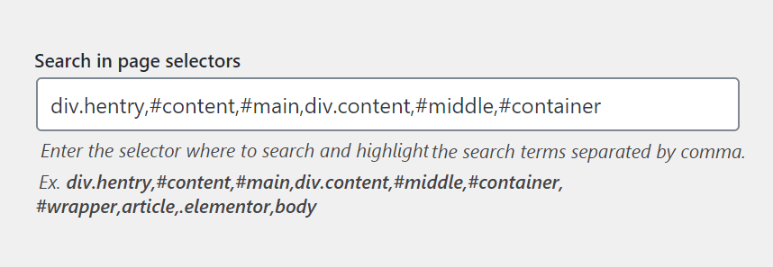 Search in page selectors